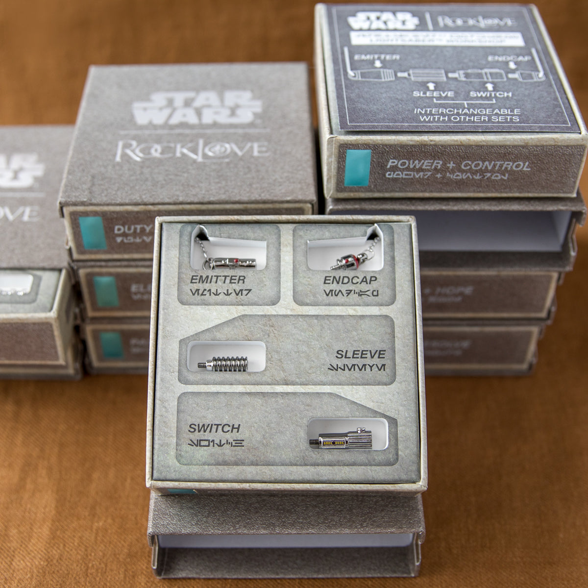 Star Wars and RockLove branded packaging.
