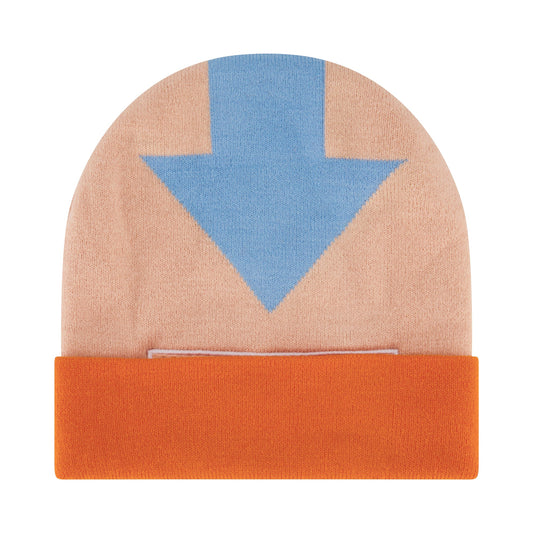 Avatar The Last Airbender knitted winter beanie hat front view showing Aang arrow design-1