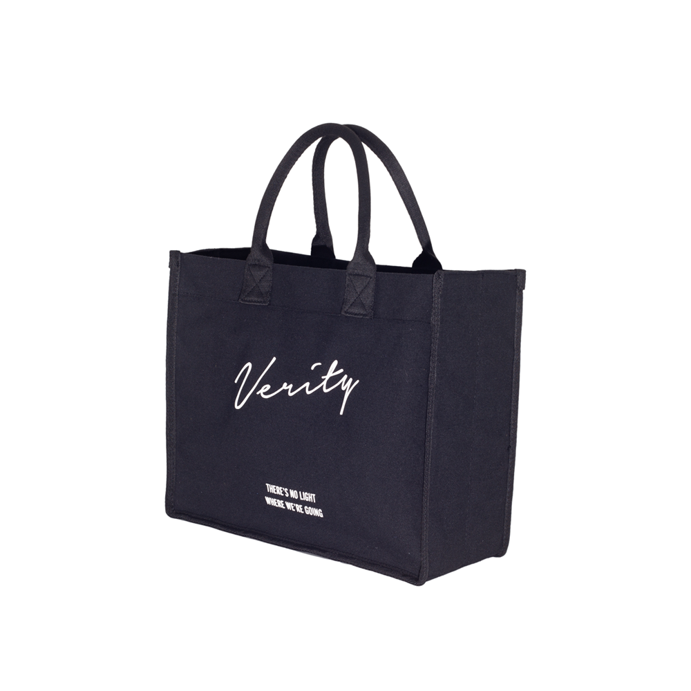 Close-up view of the fabric and build of the Verity tote bag
