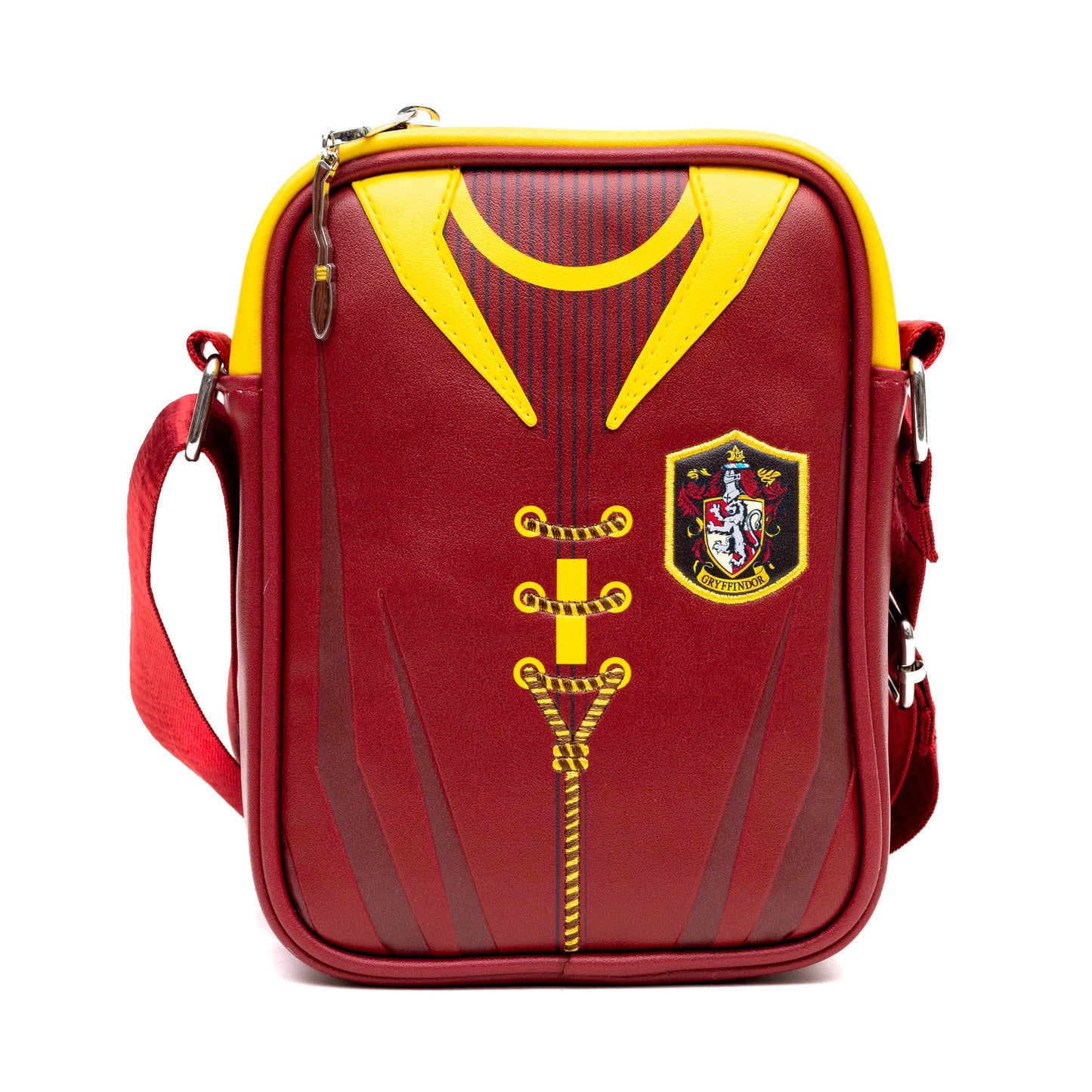 Front view of the Harry Potter Gryffindor Quidditch Uniform crossbody bag showing the scarlet and gold design.