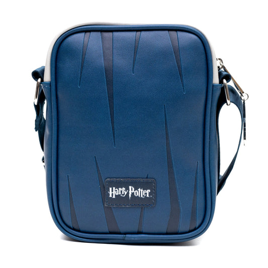 Front view of the Harry Potter Ravenclaw Quidditch crossbody bag showing the blue vegan leather and house crest.-2