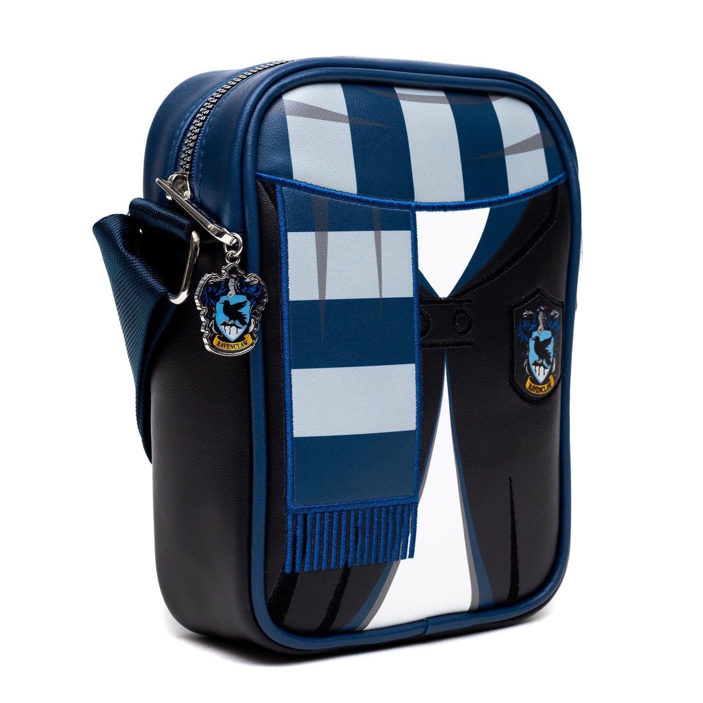 Close-up of the Ravenclaw house uniform embroidery on the premium vegan leather bag