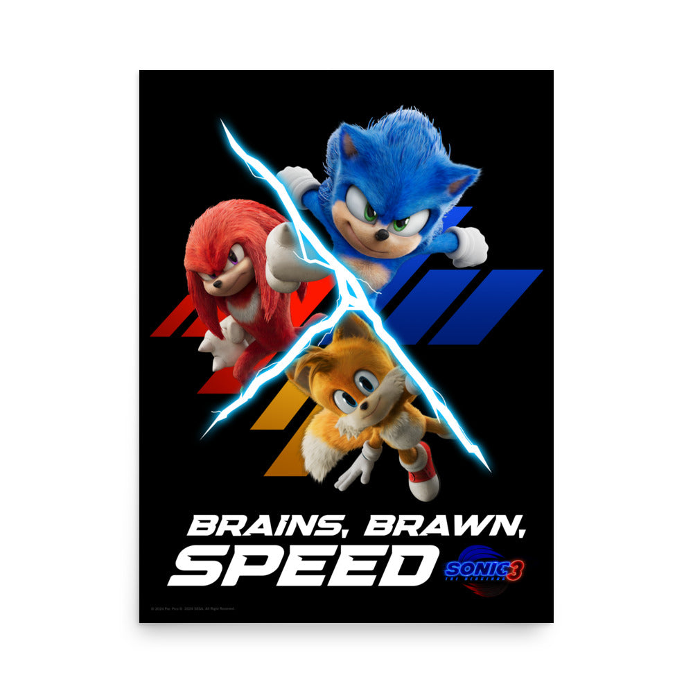 Sonic the Hedgehog 3 Brains, Brawn, Speed Premium Luster Poster