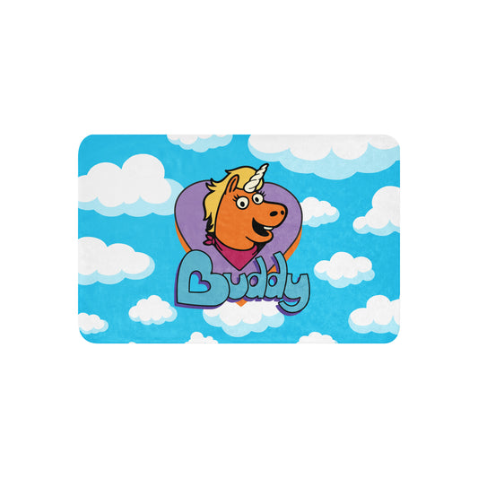 Buddy Mascot Logo on a white sherpa blanket-3