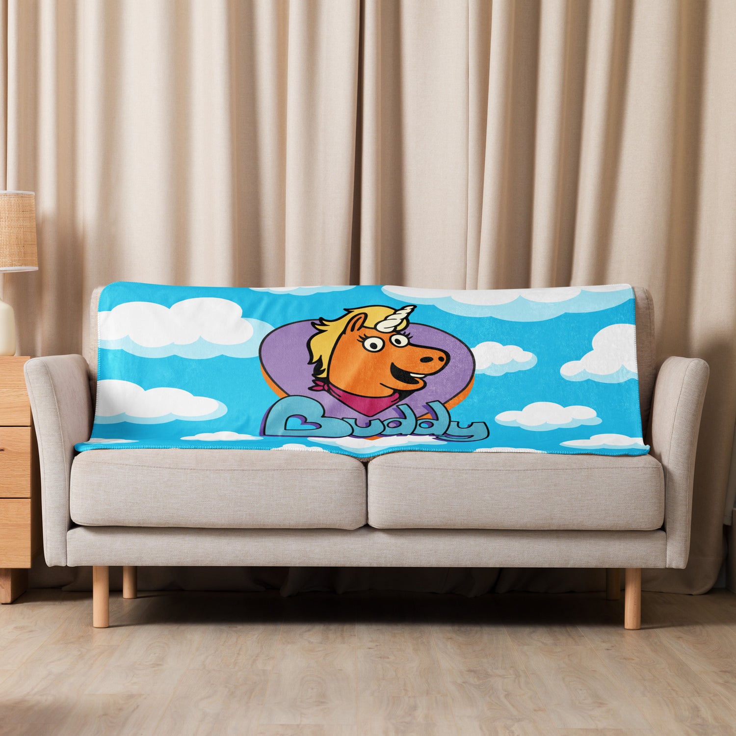 Front design of the AMC Theatres Buddy logo blanket