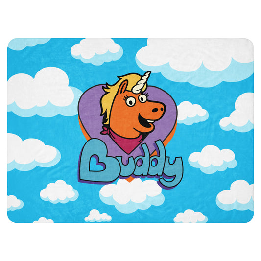 Buddy Mascot Logo on a white sherpa blanket-0