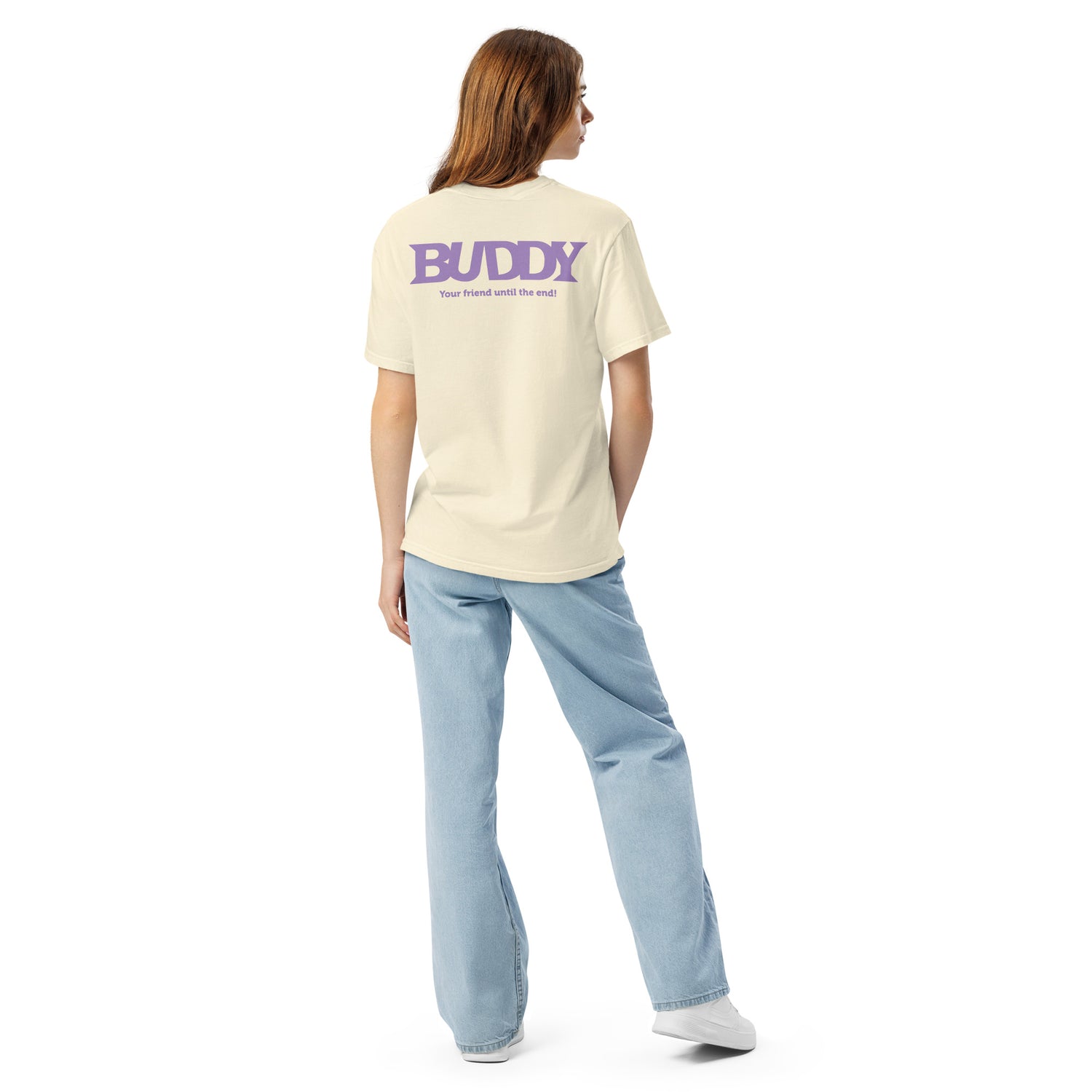 Back view of the Buddy graphic tee showing the quality construction
