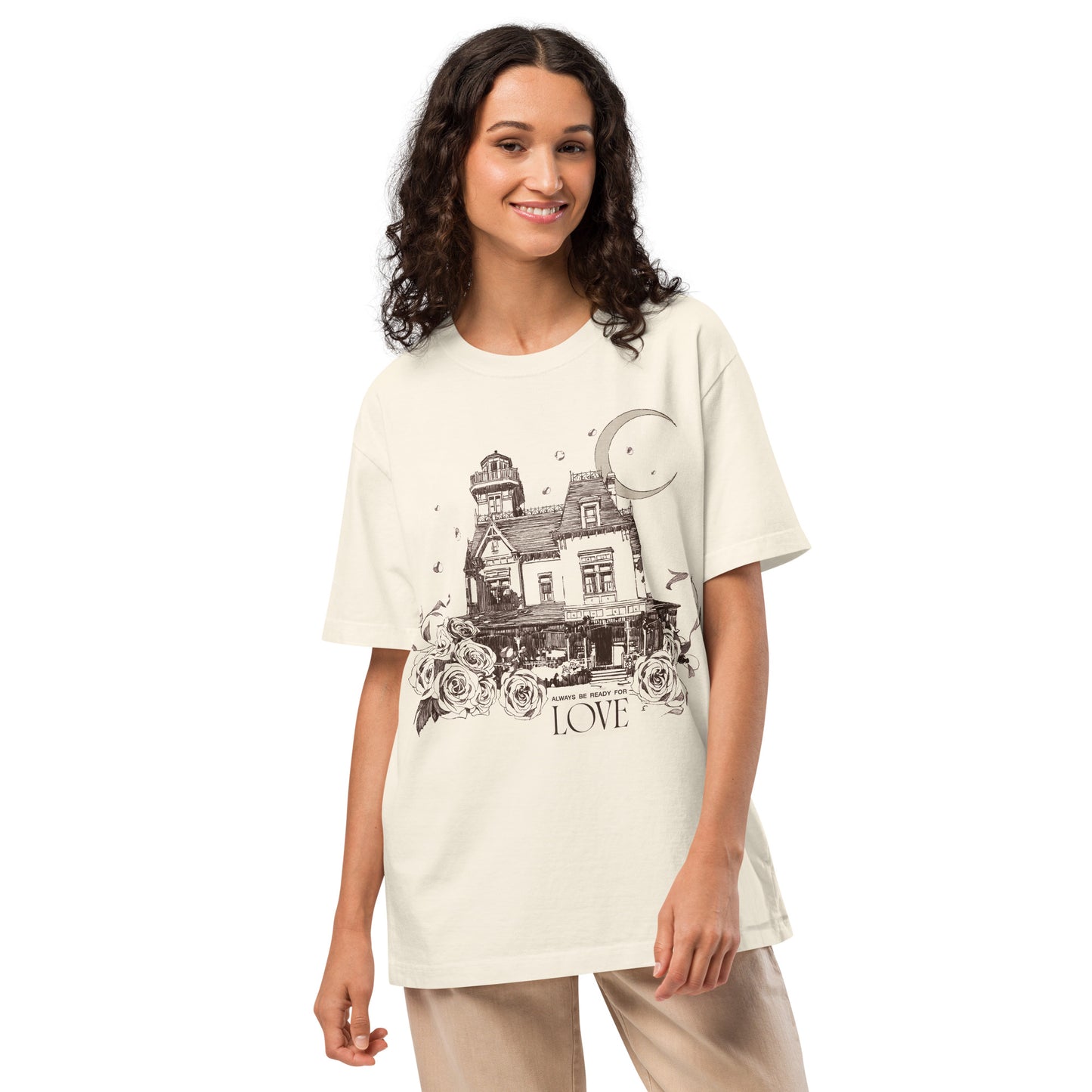 Close up of Always Be Ready For Love graphic on Practical Magic 2 shirt