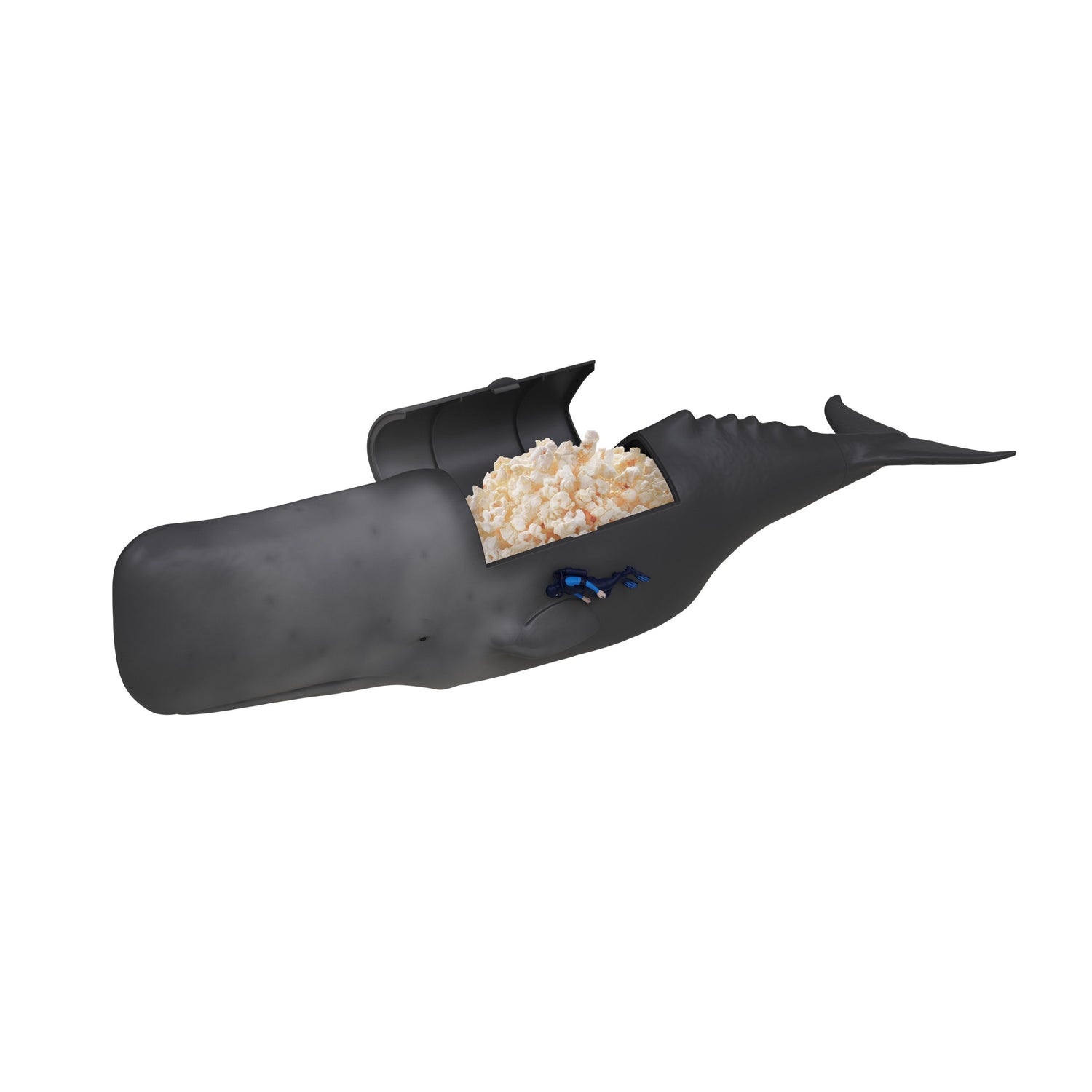 Back view of the Whalefall popcorn container showing its streamlined shape