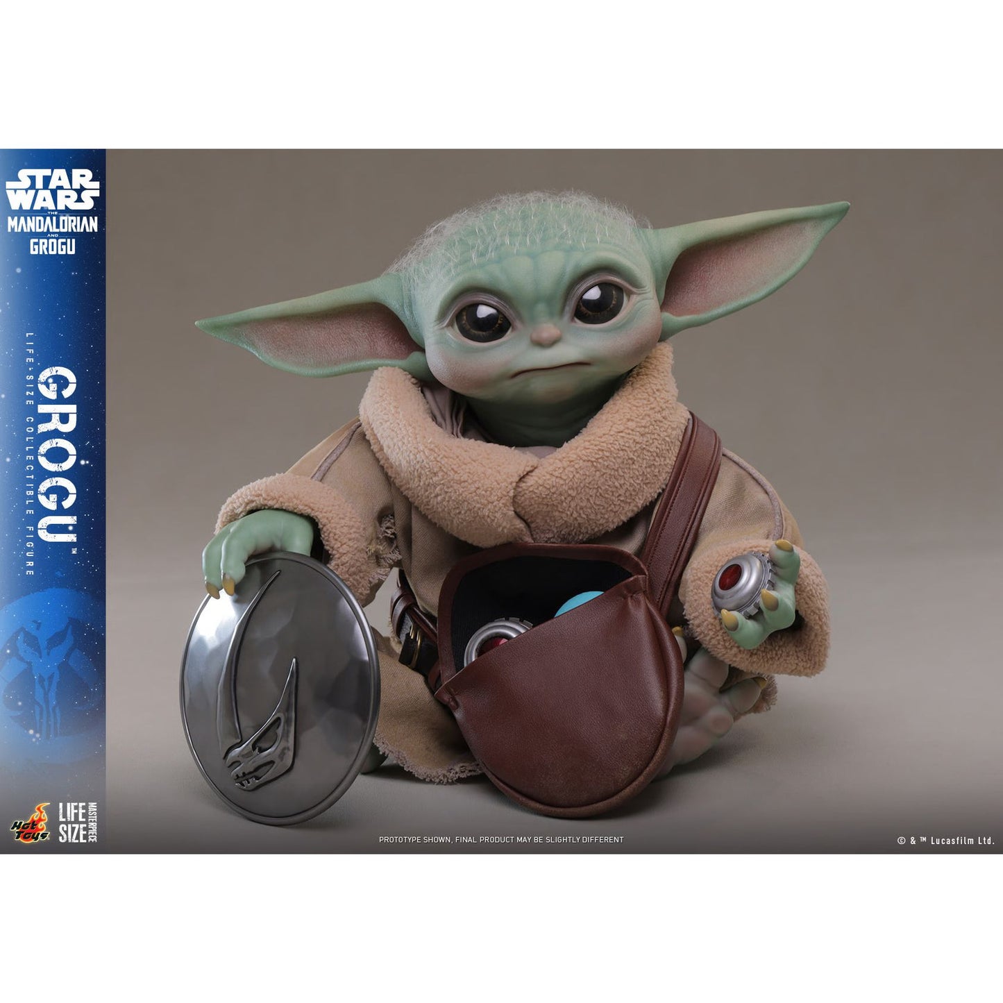 Grogu life-size collectible with magnetic grav charges attached