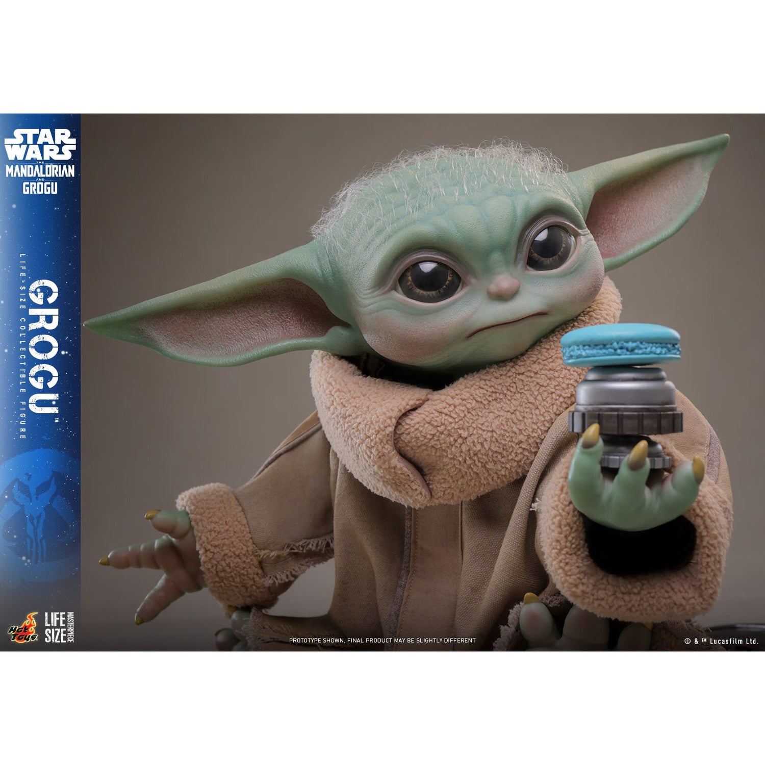 Grogu 1:1 scale figure on transparent display stand