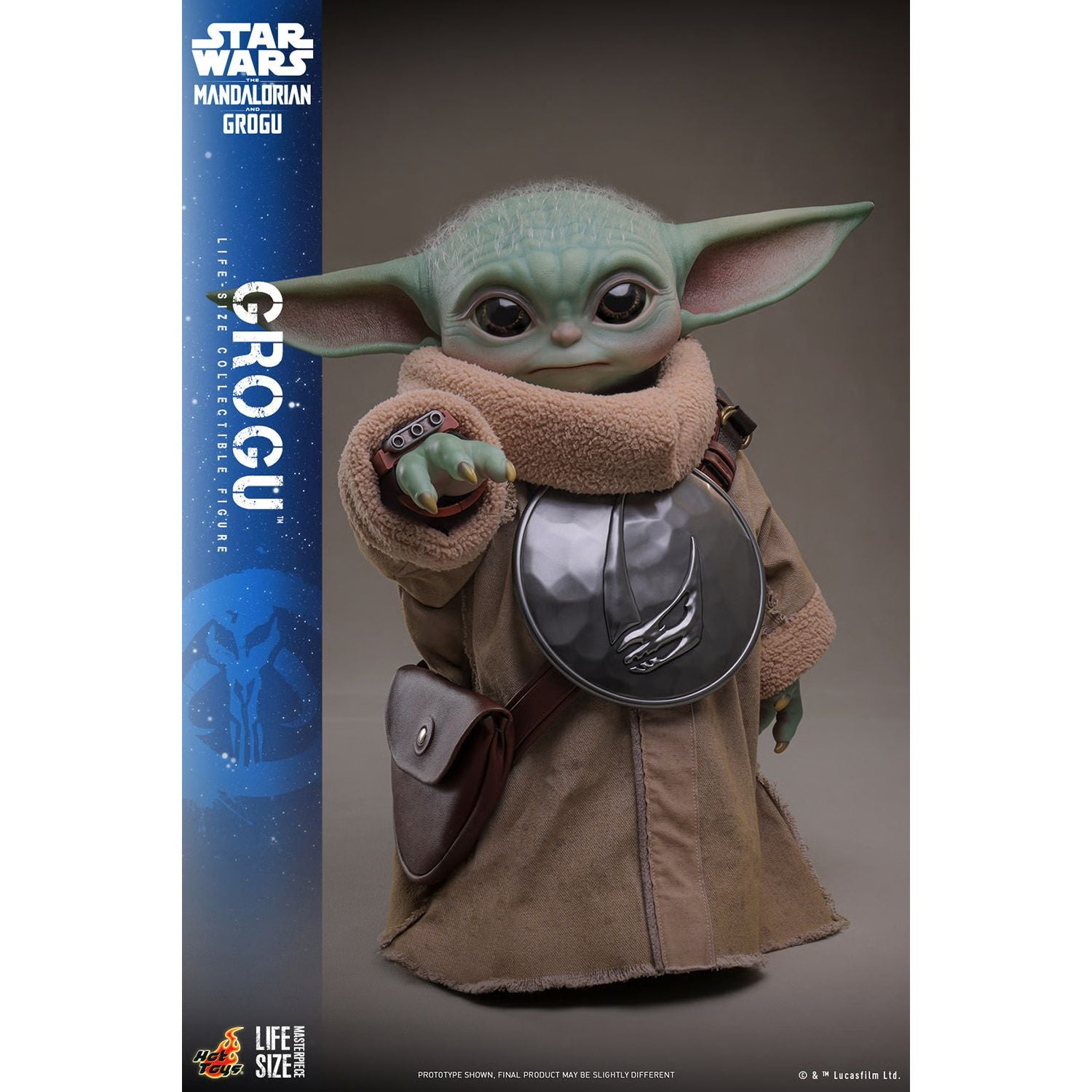 Detailed view of Grogu figure bandolier and detachable rondel