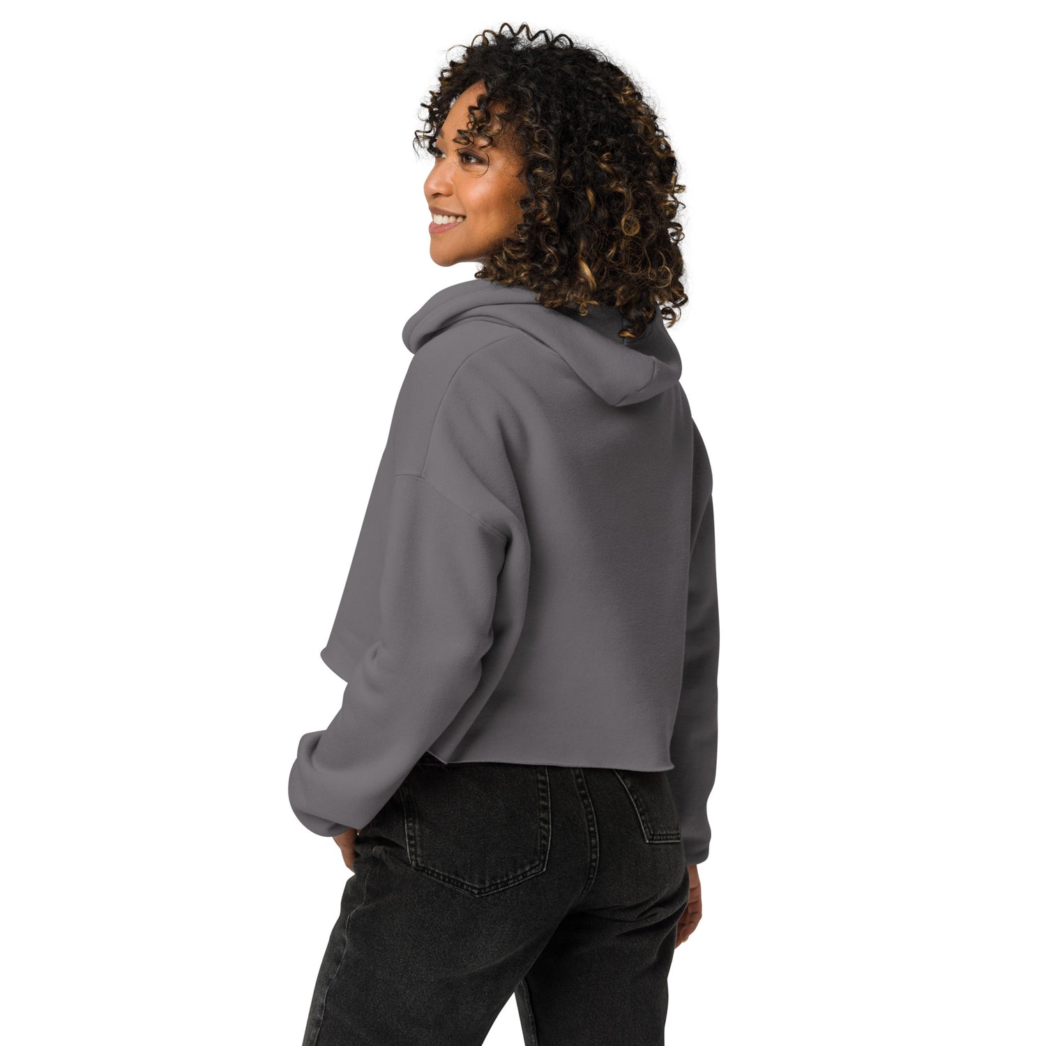 Back view of the Practical Magic 2 Cropped Hoodie showing the hood and fabric texture