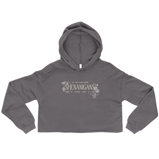 Practical Magic 2 Cropped Hoodie in black with Shenanigans white text design front view-0